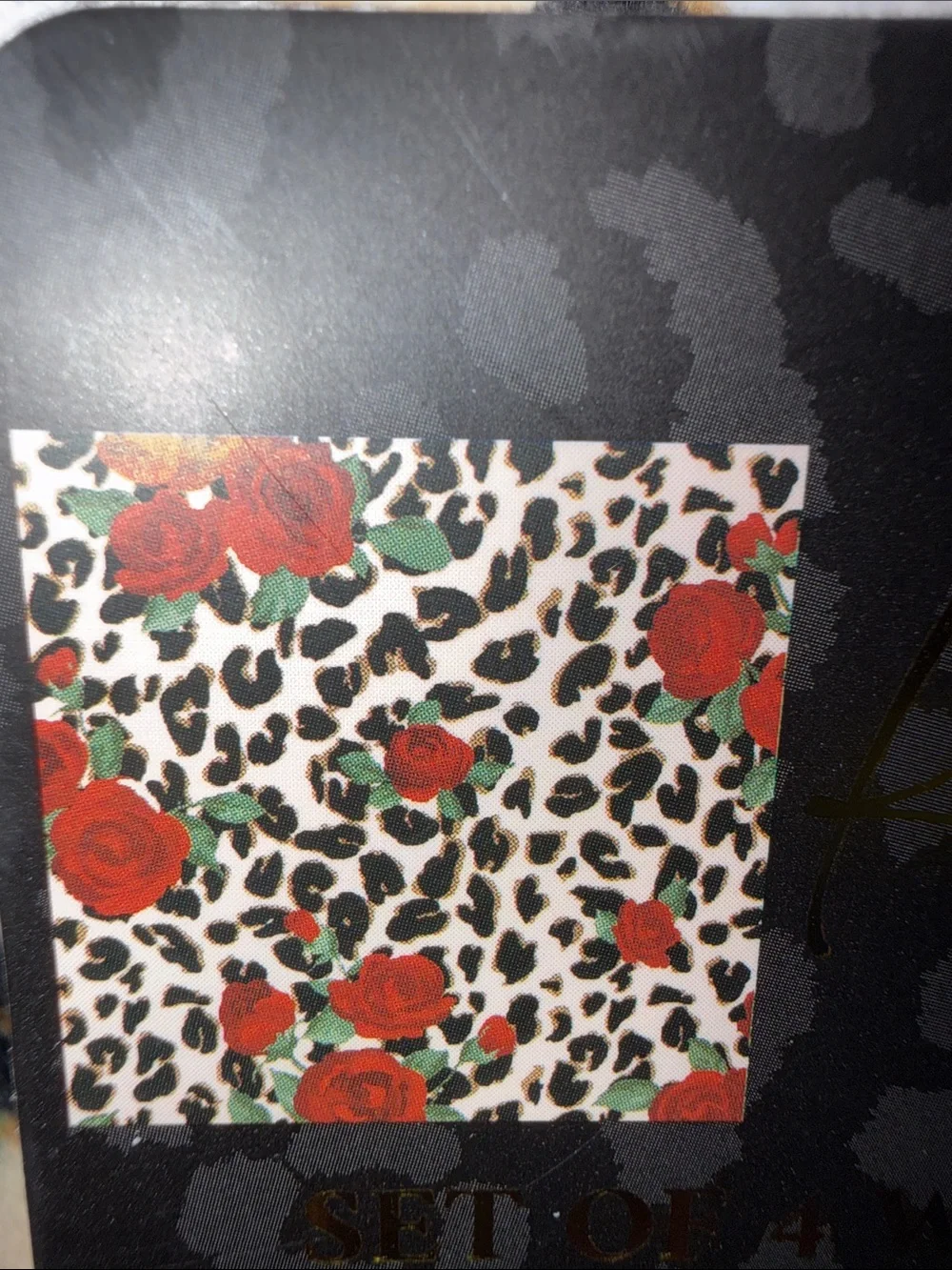 NWT Kassafina 6 Piece 100% Velour Cotton Bath Towel Set Cheetah with Red Roses